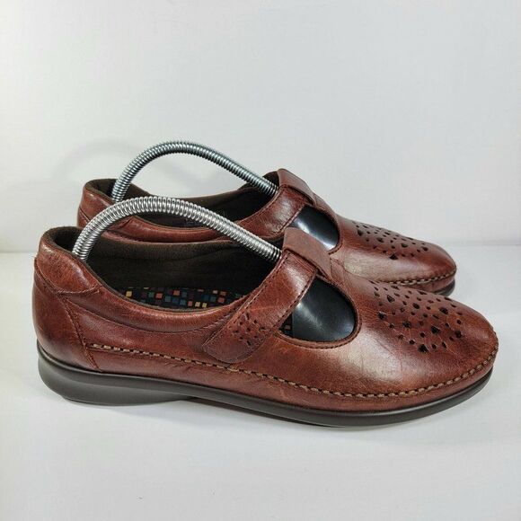 SAS Womens Sz 10.5N Willow Chestnut Brown Mary Jane Cutout Moccasin Loafers - Picture 3 of 7